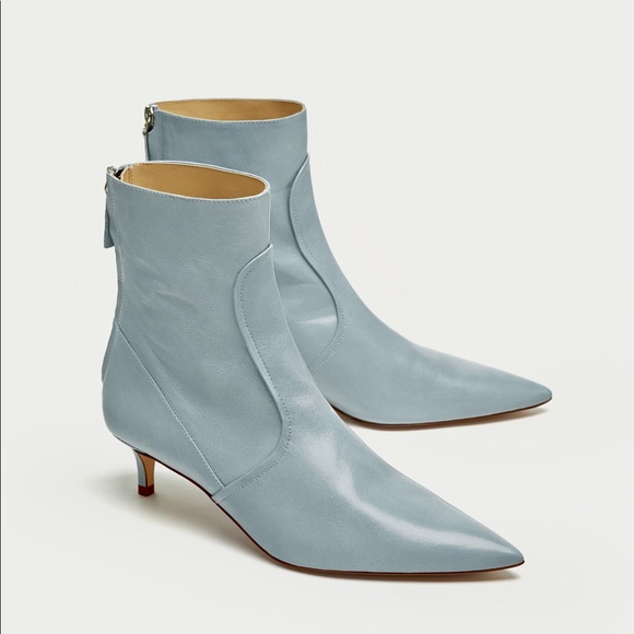 Zara Shoes - Sky blue mid heel leather ankle boots, NWT 37